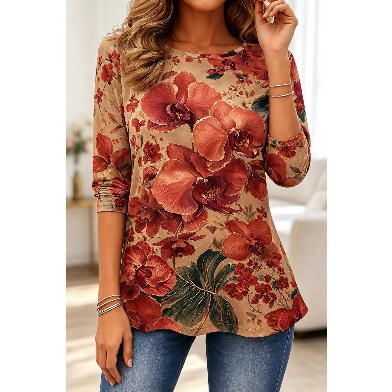 Autumn and Winter Women's Flower 3D Printing Long-sleeved T-shirt Fashionable, Versatile and Comfortable