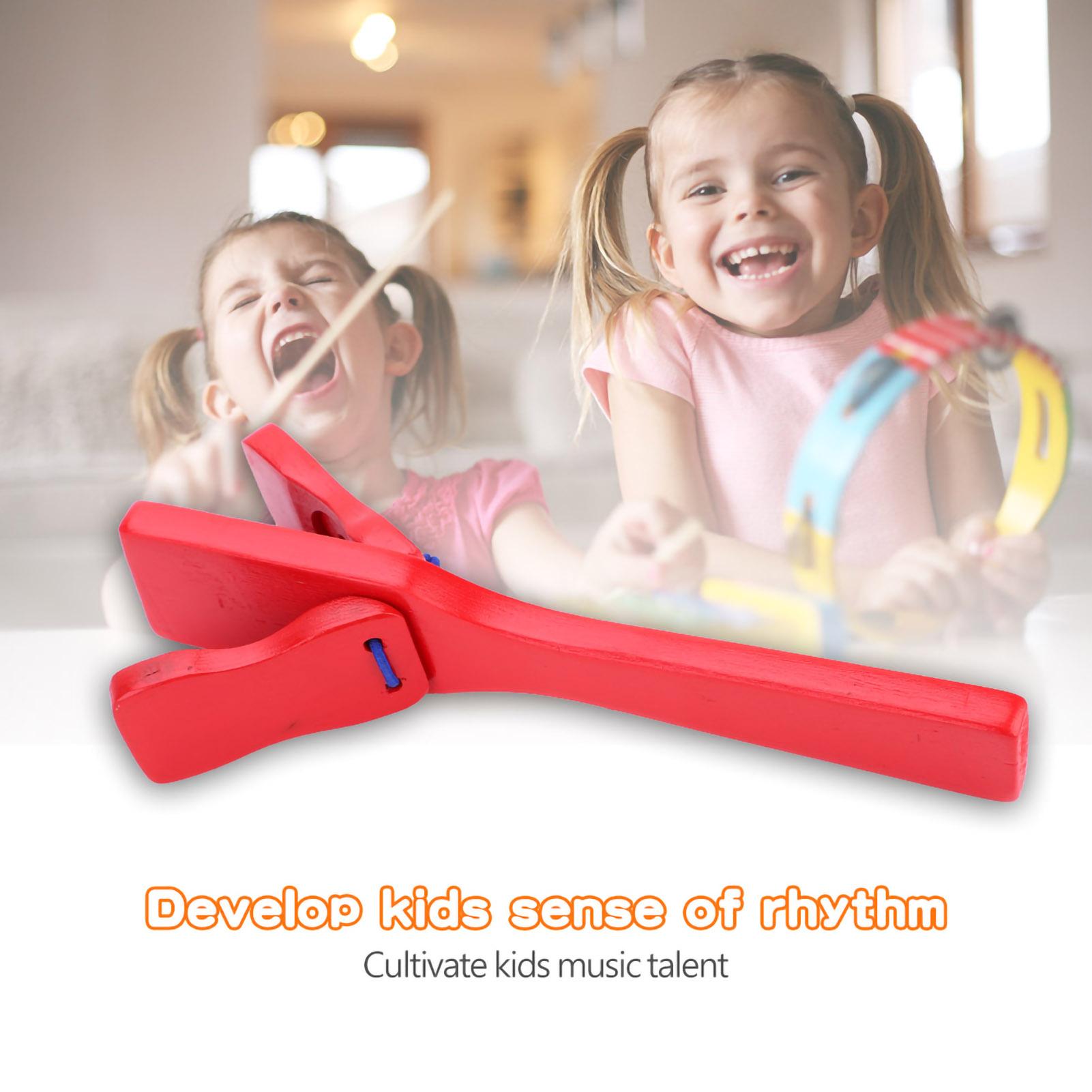 Wooden Long Handle Castanet Kids Musical Educational Percussion Toy Gift