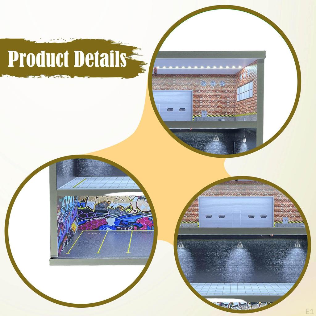 1/64 Model Car Display Case Miniature Scene Garage Diorama Dustproof 3 Tiers Toy Storage Box