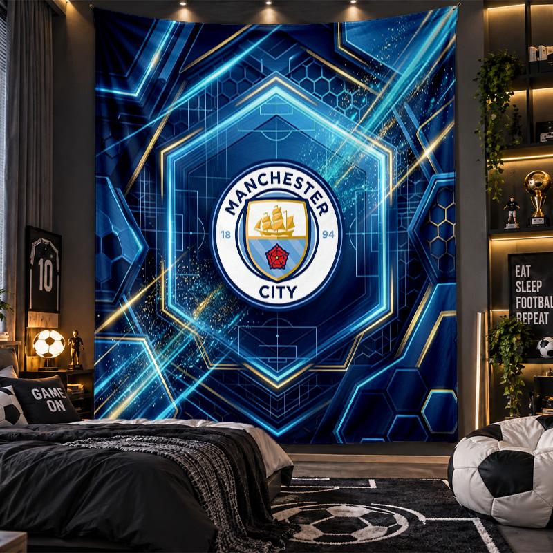 Arazzo da Appendere alla Parete Stampa Manchester City Tessuto per Soggiorno Camera da Letto Decorazione per la Casa