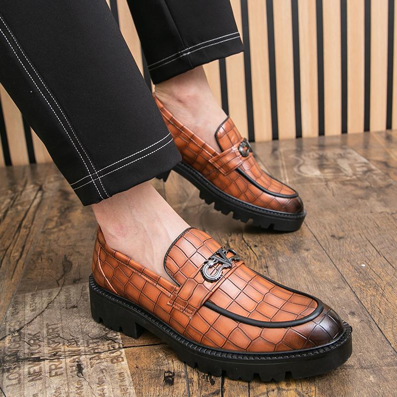 Fashion Luxury Brand Leather Shoes Brown Black Slip On Lattice Pattern Men's Casual Shoes Wedding Office Banquet Casual Loafers for Men