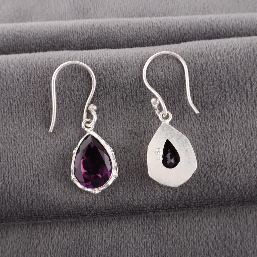 African Amethyst Earrings, 925 Solid Sterling Silver Gemstone Jewelry, Handmade Earrings, For Thanksgiving Gift