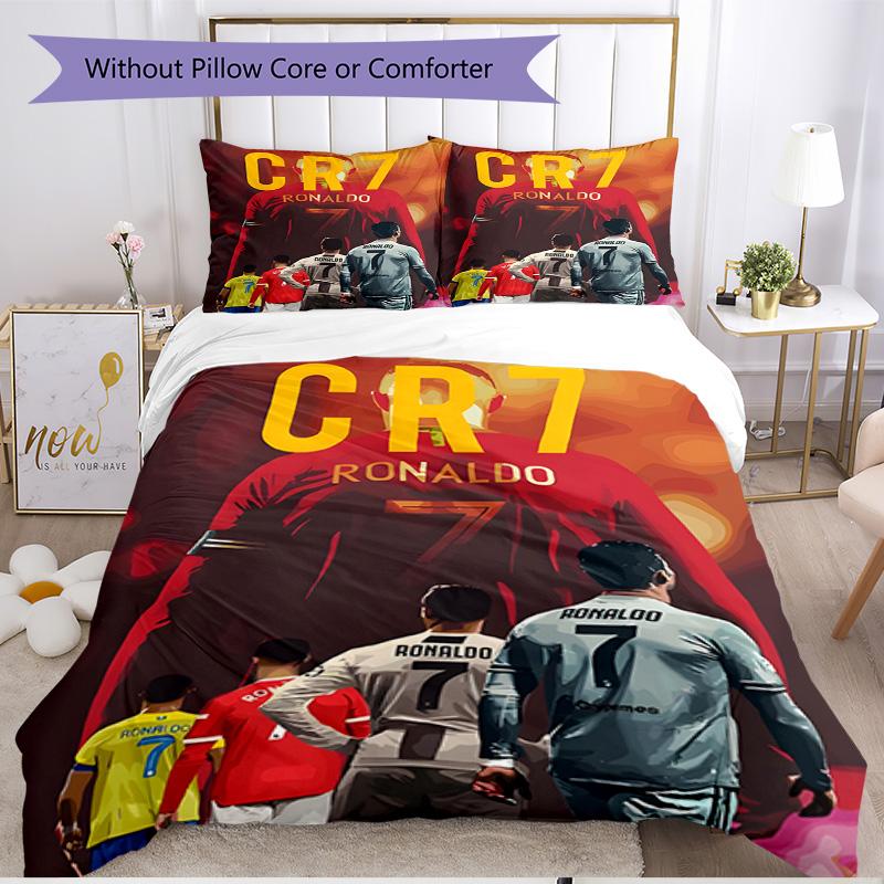 3pcs Duvet Cover Set (1*Duvet Cover + 2*Pillowcase, Without Core), Cristiano Ronaldo Print Soft All‑Season Bedding Set, Home Bedroom Decor Gift