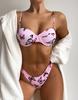 Women's Sexy Butterfly Print Bikini Hard Cup Underwire Swimsuit
