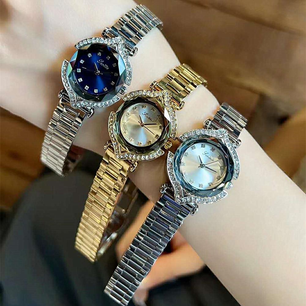 Fashion Steel Belt Watch Femininity Diamond-Encrusted Rhombus Mirror Women'S Watch