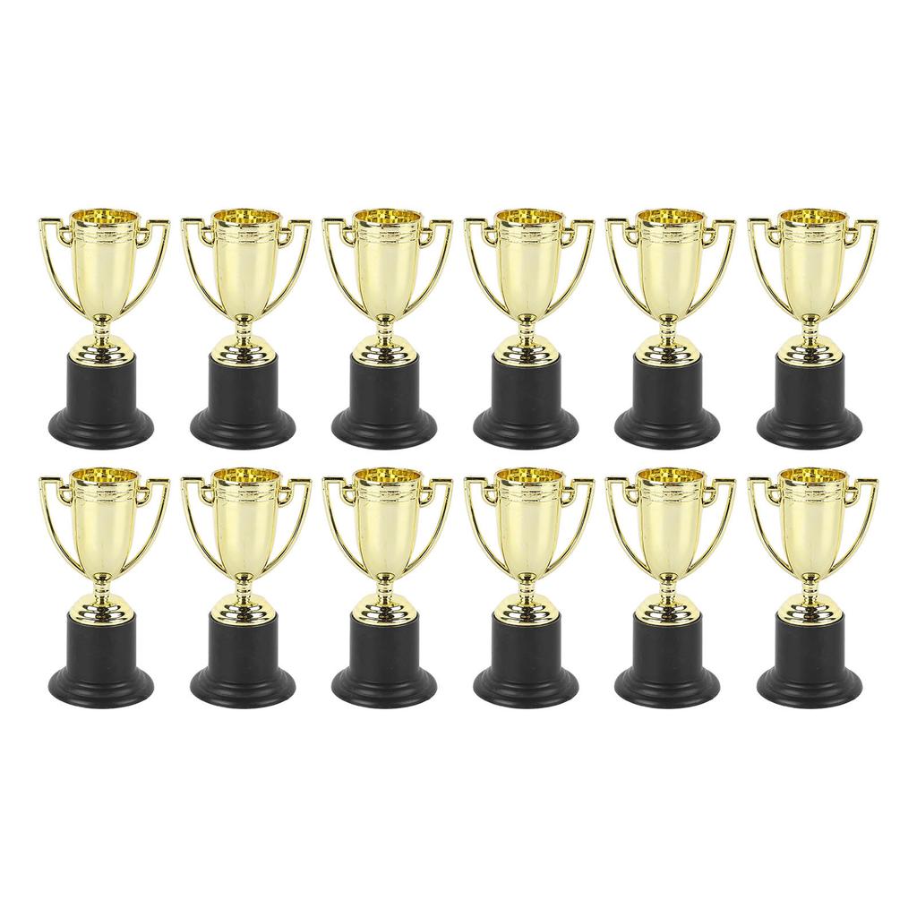 12Pcs Mini Trophies Bright Color Strong Plastic Stable Base Light Weight Gold Award Trophies for Kids School Party