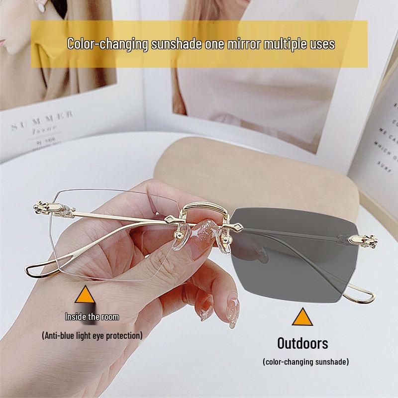 Ultralight Frameless Photochromic Anti-Blue Light Glasses, Trendy Prescription-Ready for Men & Women, Xiaohongshu Style