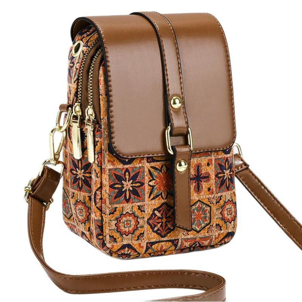 Women Fashion Bohemian Style Printed Phone Bag PU Leather Versatile Single Shoulder Bag Ethnic Style Luxury Handbag For Ladies