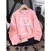 European sizes Kids' Crewneck Sweatshirt - White Cat Outline on Black Background , Sportswear And Casual Wear, Soft And Comfortable