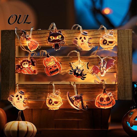 Portable LED Lights for Garden Balcony Halloween String Lights, Pumpkin Ghost Spider Battery Operated Fairy Spooky Black Cat Light Decorations Party,