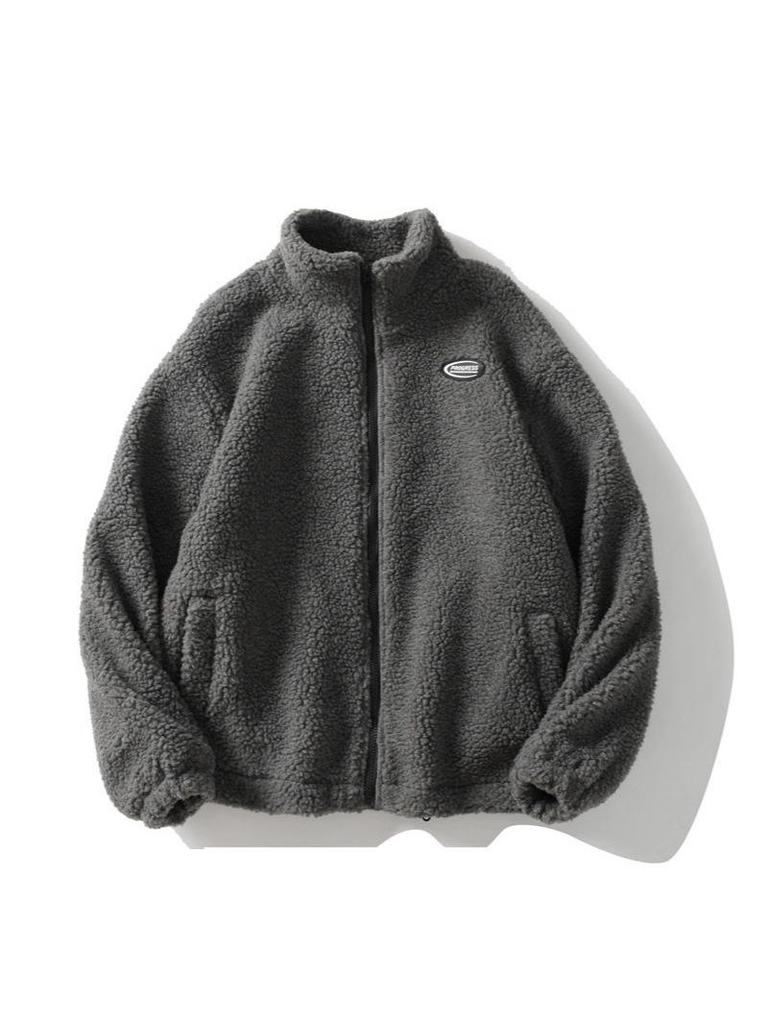 2025 Autumn/Winter Unisex Fleece Cotton Jacket - Loose BF Style, Stand Collar, Thickened Coat for Couples.