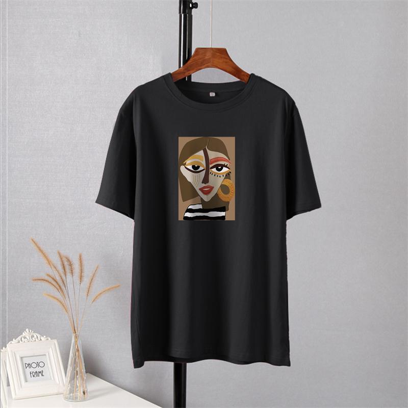 Shellsuning Casual Oversize Aesthetic Art Printed Tshirts Women 2023 Summer New Vintage Cotton Soft Basic Tees Female Fashion Korean Harajuku Tops