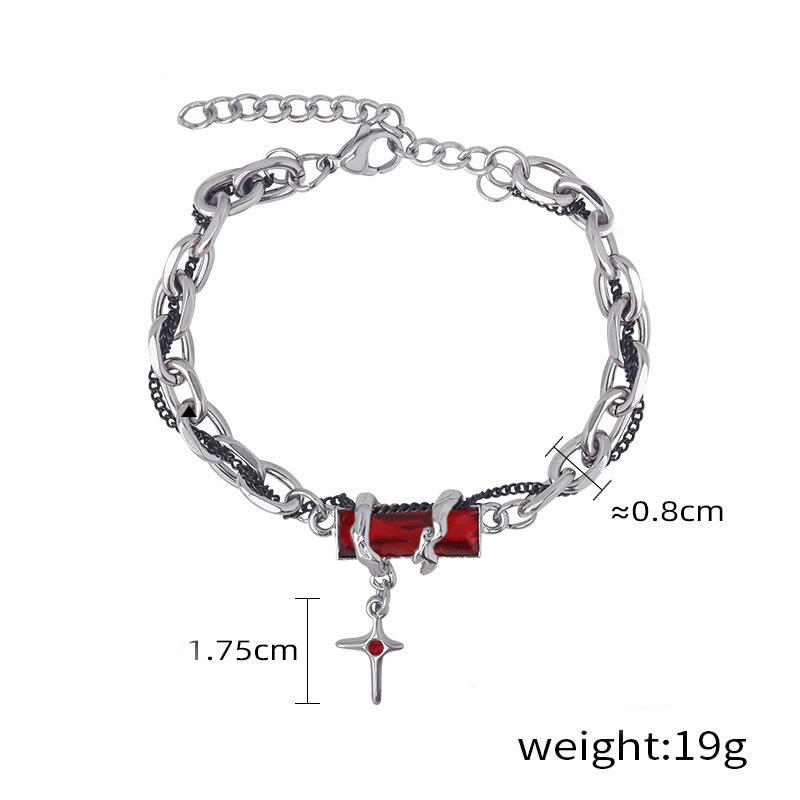 Punk Hip-Hop Metal Four Star Pendant Bracelet for Men Women Y2K Star Wrapped Zircon Hand Chain Couple Bracelet Gothic Zircon