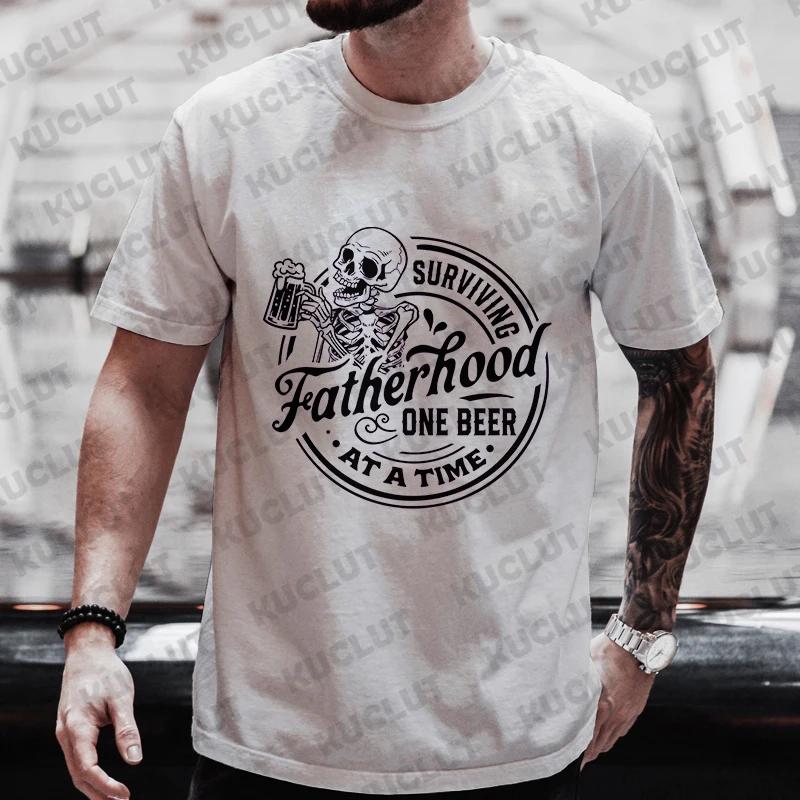 T Shirt for Men Clothing Fatherhood One Beer Funny Graphic Y2k Tops Short Sleeve Tees Friends Drinking Beer DAY Outfit Shirts