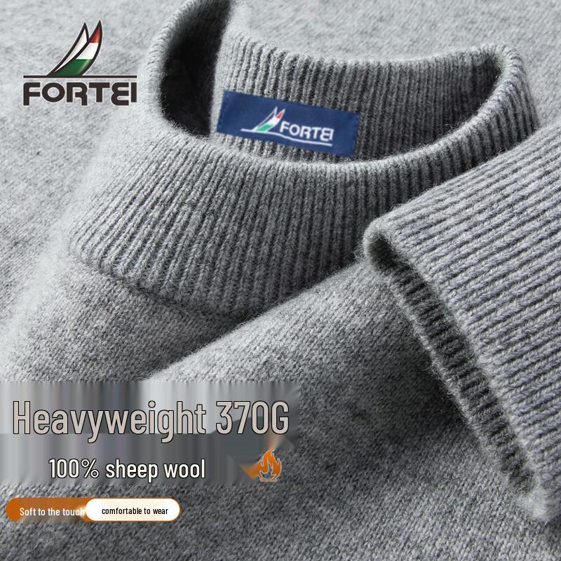 Futing Men's 100% Merino Wool Heavyweight Round Neck Pullover Sweater