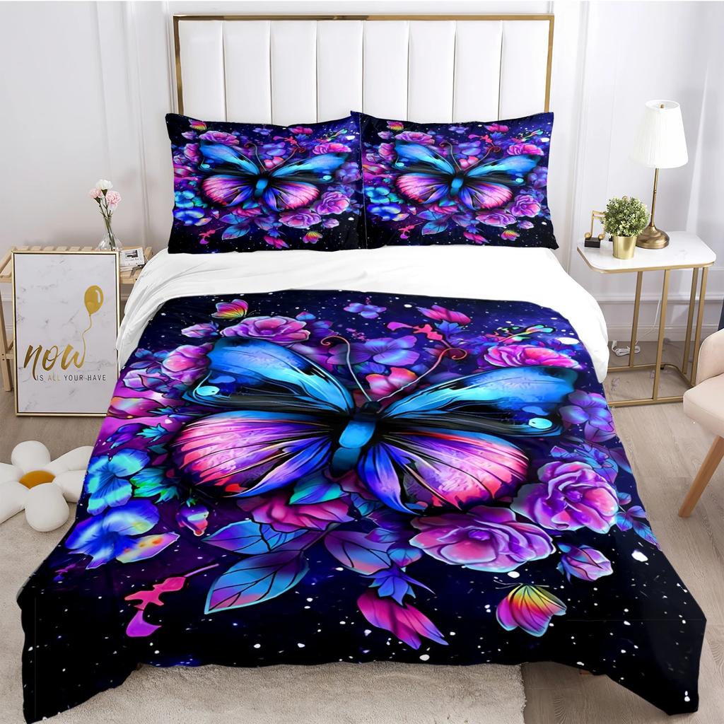 Colorful Flying Butterfly All Season Duvet Cover Comforter Bedding Set Soft Quilt Cover and Pillowcases SingleDoubleQueenKing