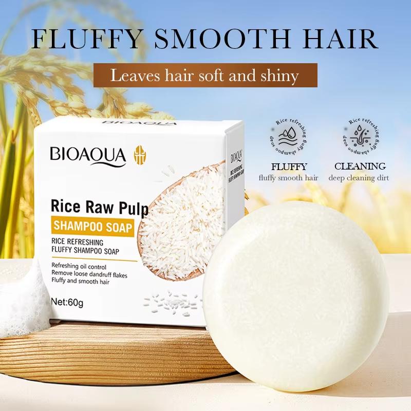 Rice Puree Deep Cleansing Shampoo Soap,Remove Loose Dandruff Flakes,Split Ends,Moisturize and Smooth Hair,Fresh Oil Control Cleaning Soap