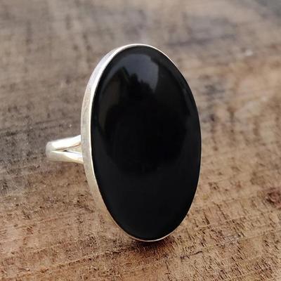 Black Onyx Oval Gemstone Ring, 925 Silver Ring, Birthstone Ring, Partywear Ring, Boho Ring, Statement Ring, Gift For Her
