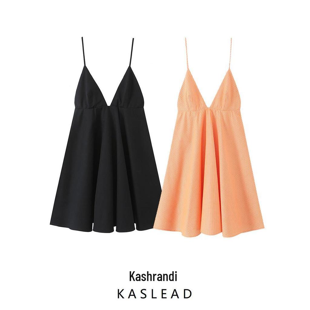 2025 Spring V-Neck Sleeveless Spaghetti Strap Short Dress - Euro-American Style