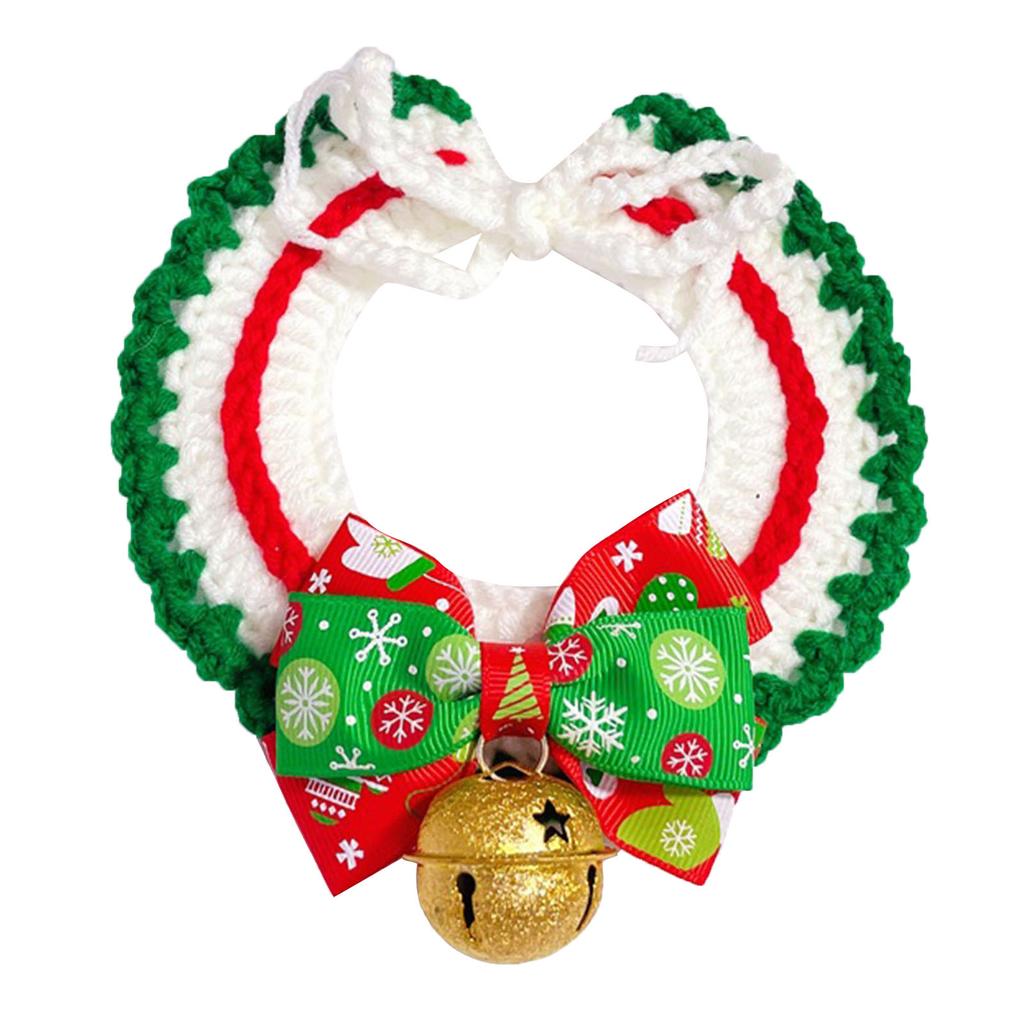 Pet Christmas Collar Adjustable Cute Hand Woven Cat And Dog Knit Cat Collar Scarf With Bell M Golden Bells Red Collar