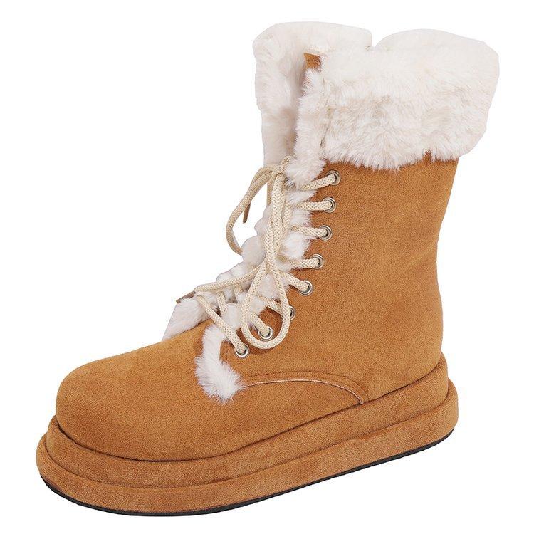 Cowhide version, new products in autumn and winter, fluffy thick-soled snow boots, medium tube, winter fur integrated piling, thickening, keeping war