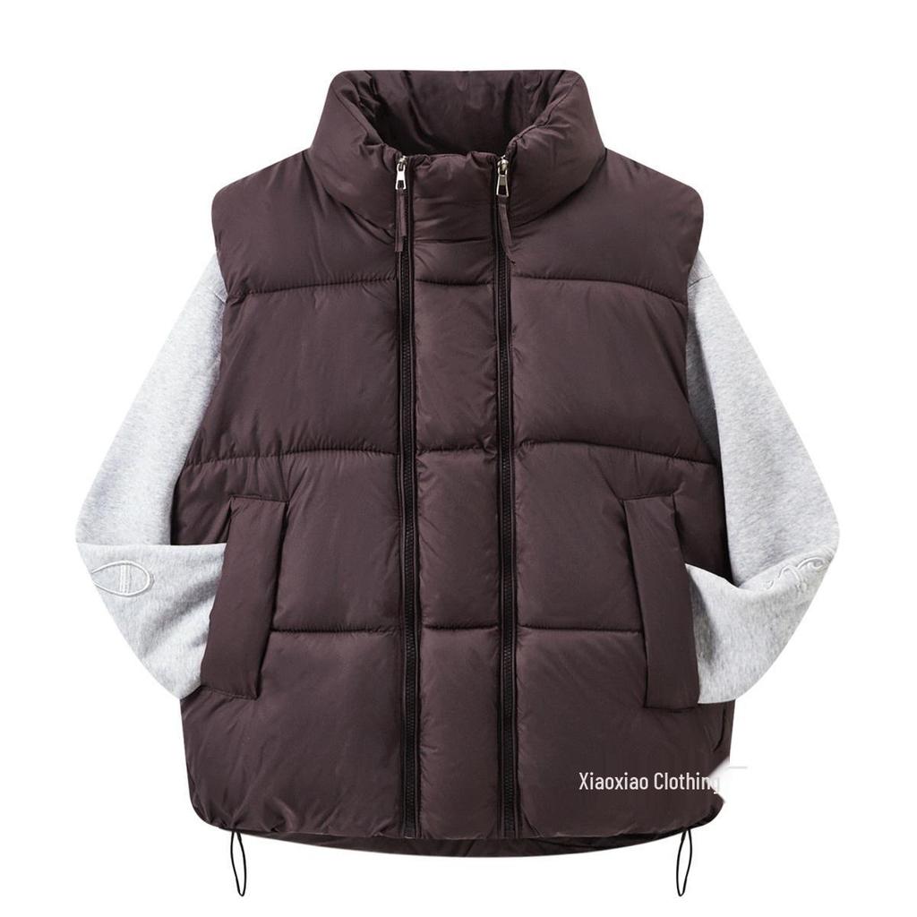 2025 Korean Unisex Casual Warm Stand Collar Short Loose Vest Jacket for Autumn/Winter