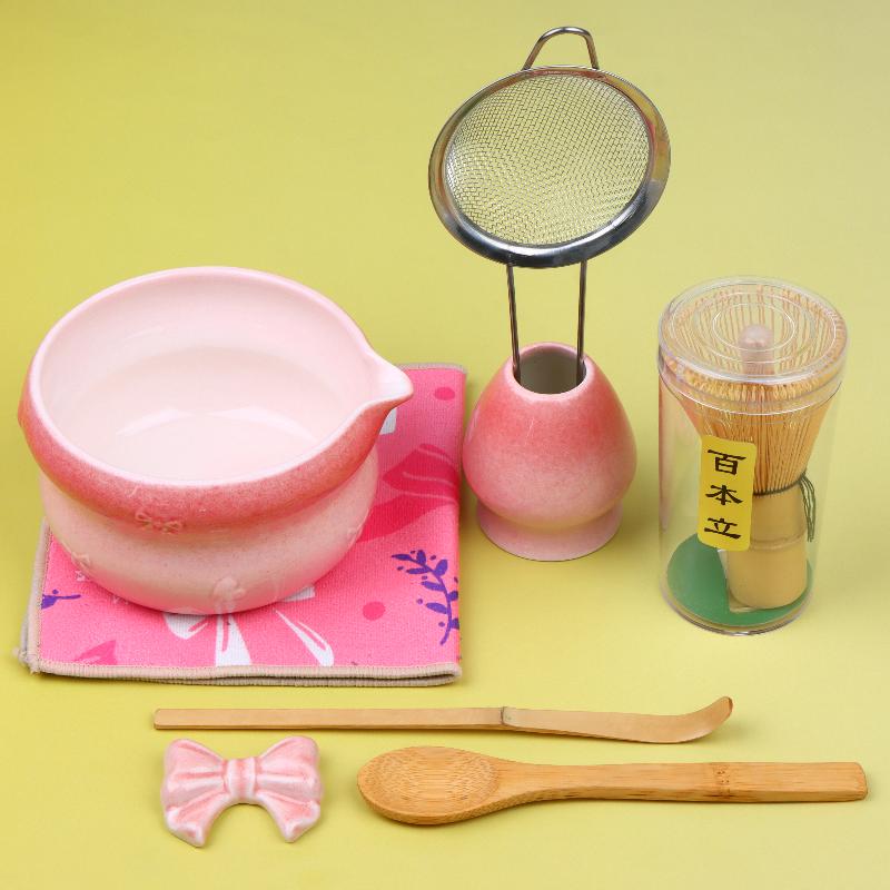 8PCS Matcha Tea Set Pink Gradient Japanese Style Complete Matcha Bowl Kit Perfect Gift for Wedding Housewarming