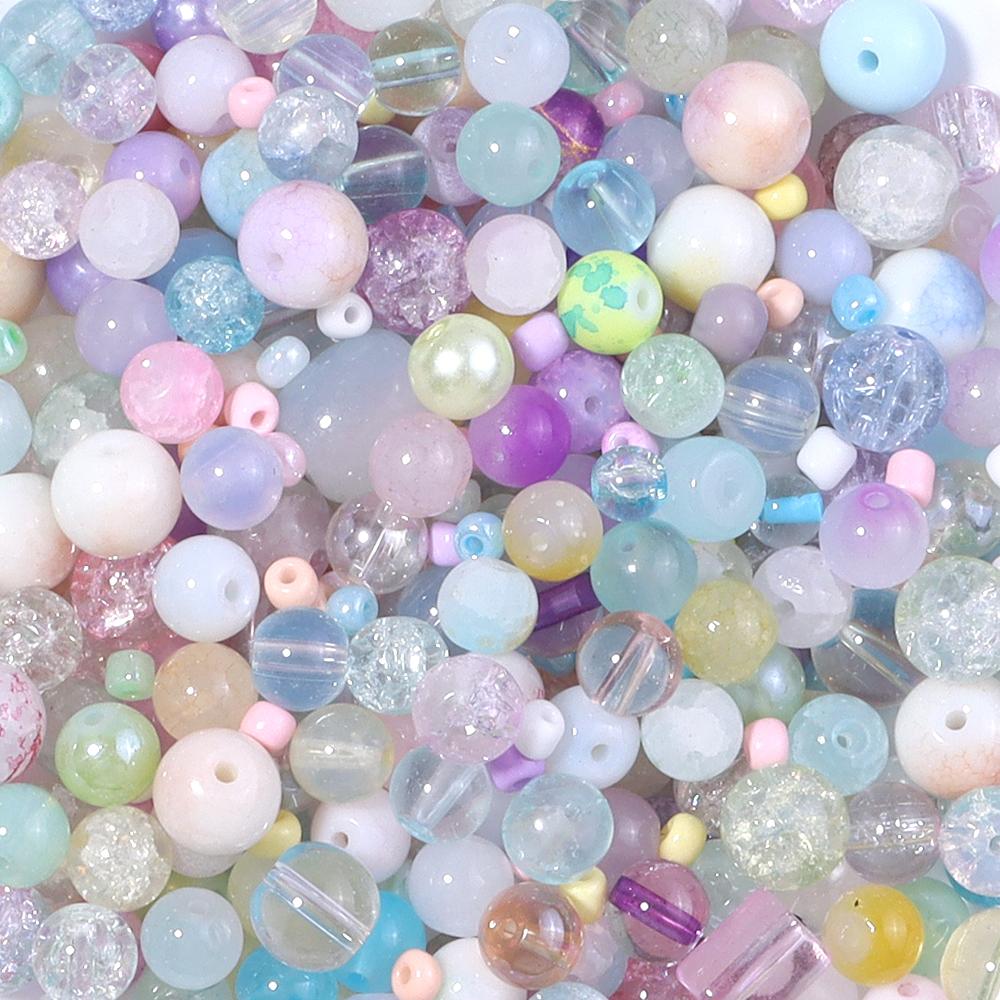 50g 3-12mm Mixed Size Glass Beads Colorful Loose Spacer Bead For Jewelry Making DIY Bracelet Necklace Phone Keychain Accessories