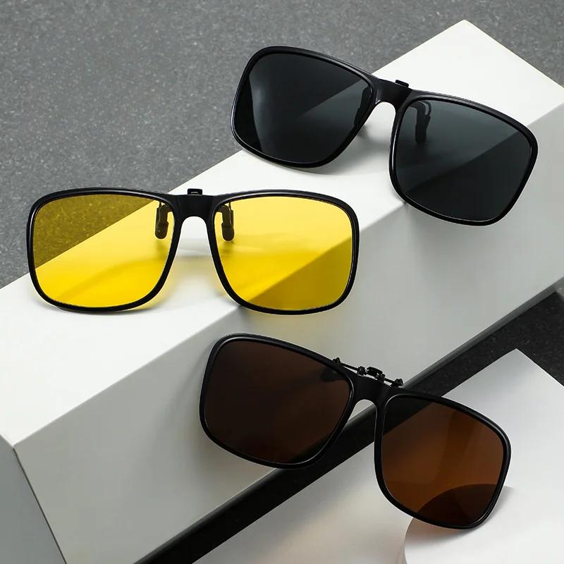 Polarized Sunglasses Square Men Clip on Glasses Flip-up Frames Sunglasses Cover Black Blue Night Vision Color Lens Lentes