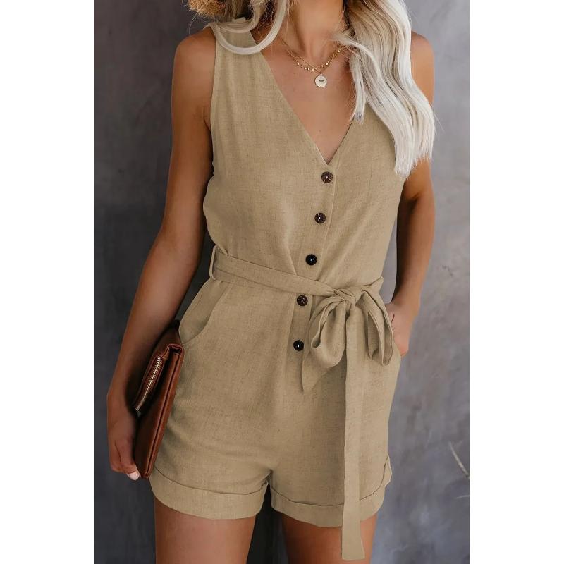 Tuta casual da donna con scollo a V monocolore a pantaloncini cinque punti per l'estate