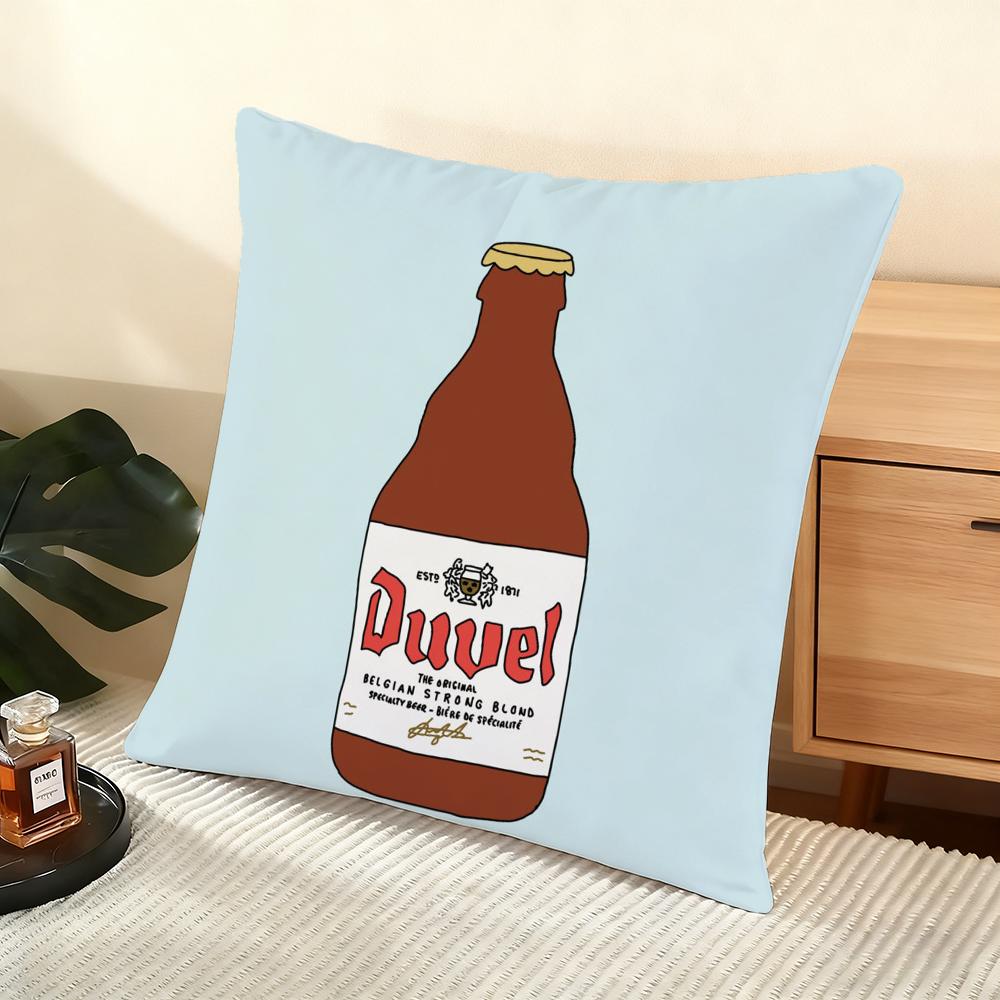 Protective D-Duvel Beer Cushion Cover Soft Short Plush Pillow Cover Smooth Cozy Texture Aesthetic Cushion Case Home Decor