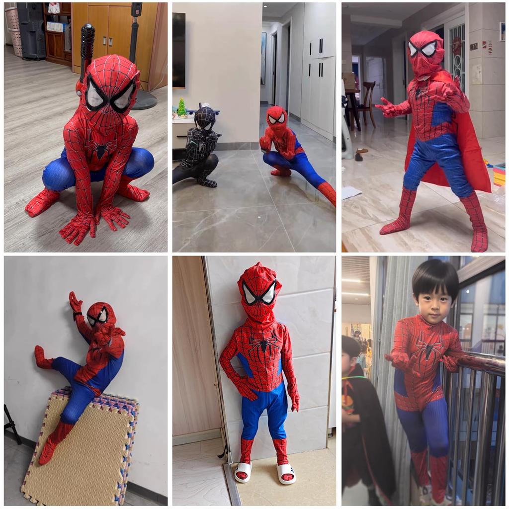 Goreson Spider Cosplay Full Body Zentai Soft and 3D Combat Size 140 Costume, Kids' Suit, Stretchy, Print, Boys' Uniform, One-Piece Set, Disguise,