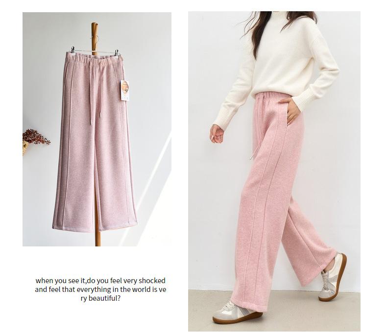 

[Silk wool pants] Winter women s clothing silk wool straight narrow version wide-leg thickened trousers casual pants children Xxl（ 65-72.5kg ） рожевий