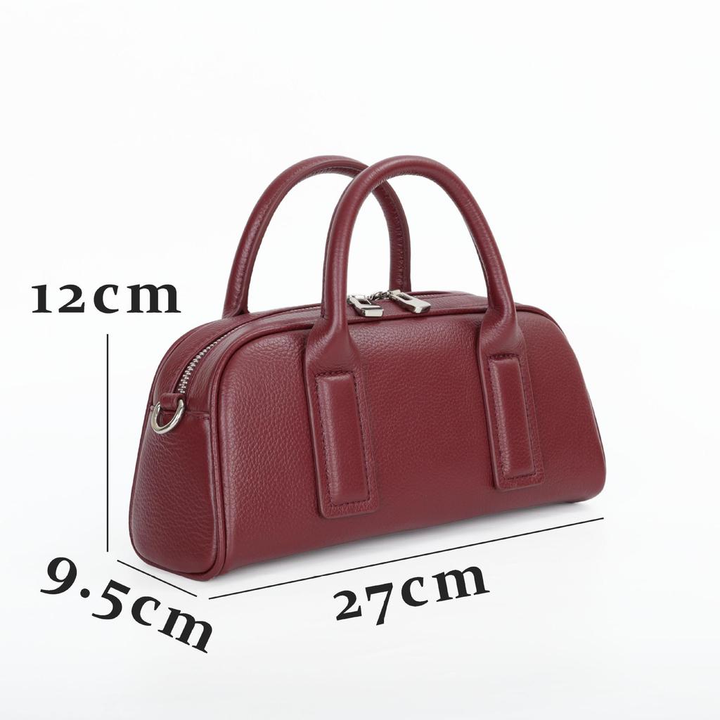 Women's Lightweight Genuine Leather Boston Pillow Bag - Luxury Retro Bowling Handbag & Casual Crossbody