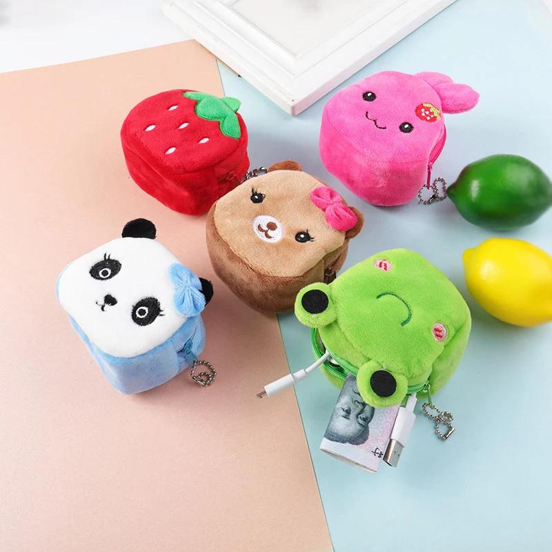 Women's Cute Coin Wallet Cartoon Soft Plush Small Coin Purse Bag for Women Penguin Animal Zippper Coin Money Card Purses Cases