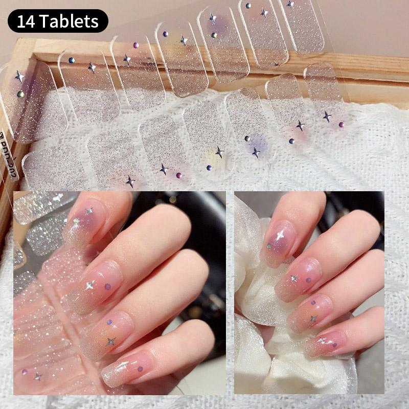 14Tips Gel Nail Stickers Semi Cured Full Cover Stickers Gel Nail Patch Polish Strips DIY Nail Art Making Waterproof Manicure Art