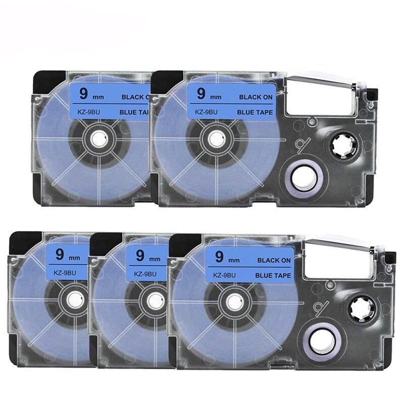 5 Packs 9mm Label Ribbons XR-9GN XR9BU XR9YW XR9WE Compatible for Casio EZ Label Printer KL8100 KL-100 KL-120 KL-750 Label Maker