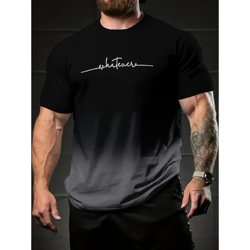 Summer Round Neck 3D Gradient letters Print Top Fashionable Casual Short Sleeved Men's T-shirts