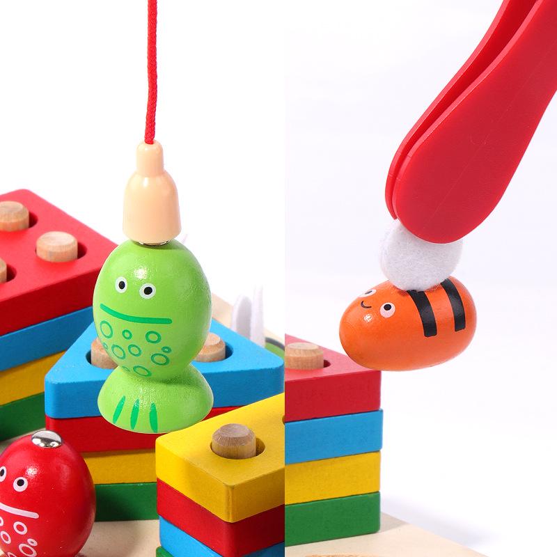 Three-in-One Wooden Fishing Bee Game: Educational Geometric Shape Matching Toy for Children