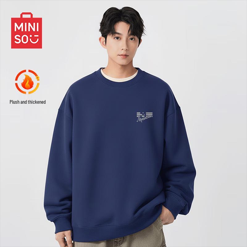 MINISO Men's Warm Sherpa Fleece Heavyweight Crew Neck Sweatshirt
