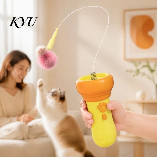 Automatic Retractable Plush Balls Electric Cat Ball Launcher, Interactive Toy One-Click Recycling, Toys for Indoor Cats with Bells Bored Kittens