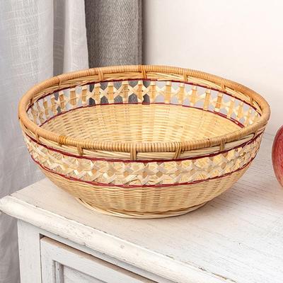 Bamboo High-Foot Lace Fruit Basket - Handmade Bamboo Weaving for Snacks & Steamed Buns