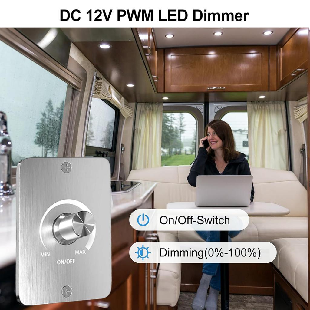 12V LED Dimmer with 3 Wire Switch LED Light Dimmer Controller Easy To Use for Adjustable Lighting In Boats & Trailers
