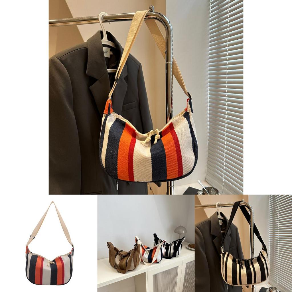 Fashionable Casual Striped Canvas Shoulder Bag For Everyday Use With Ample Space