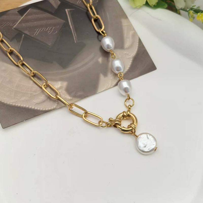 1 Piece of Fashionable Retro Women's Accessory Faux Pearl Pendant Spliced Necklace Light Luxury Niche Design Collarbone Chain