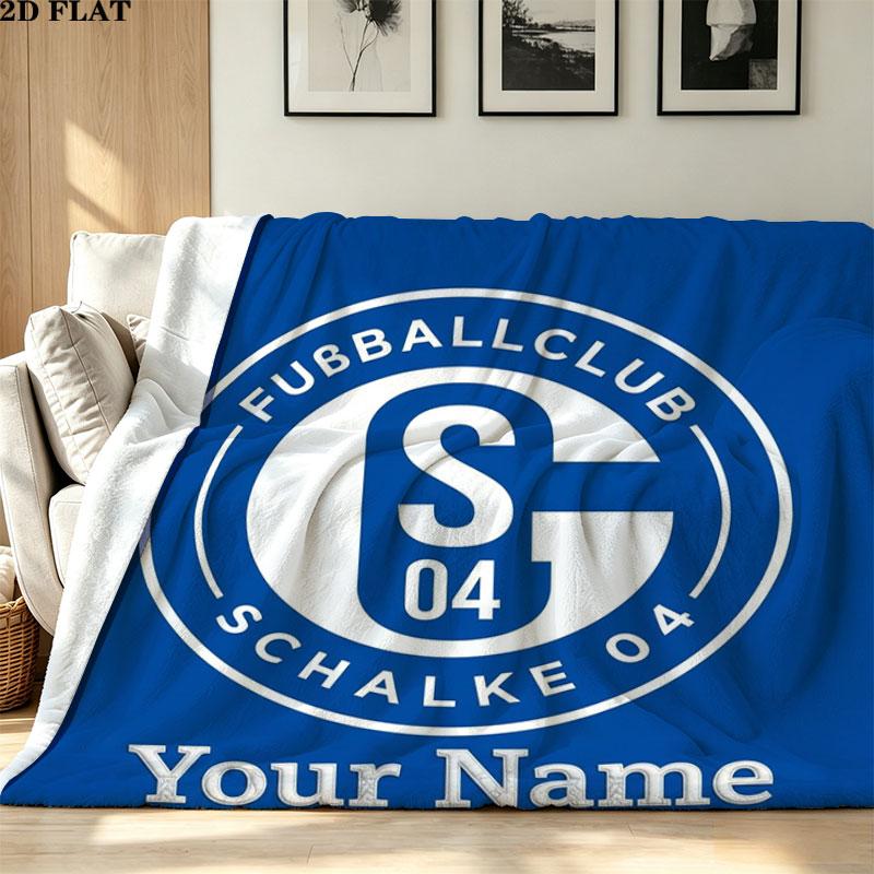 1PC FC Schalke 04 Custom Name Patterned Flannel Blanket Suitable For All Seasons for Home Decor Warmth and Comfort Gifts Holiday Present