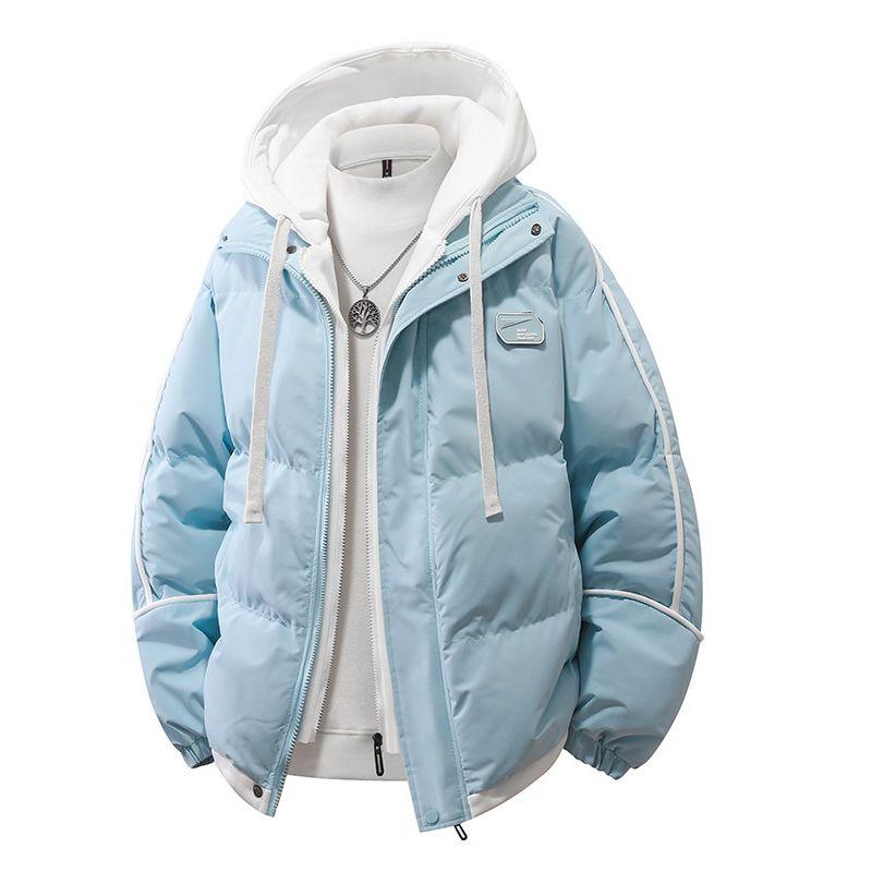 Winter New Thick Cotton Jacket for Men and Women, Versatile Casual Fake Two-Piece Hooded Puffer Jacket Trendy