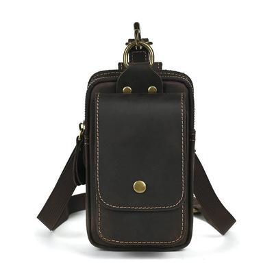 New Men's Genuine Cow Leather Waist Bag Belt-worn Outdoor Multi-compartment Water-repellent Fanny Pack 7-inch Phone Holder for Daily Travel Hiking