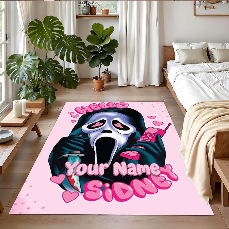Crystal Velvet Rug Custom Name Text, Soft Non Slip Floor Mat Home DecorScream Ghostface