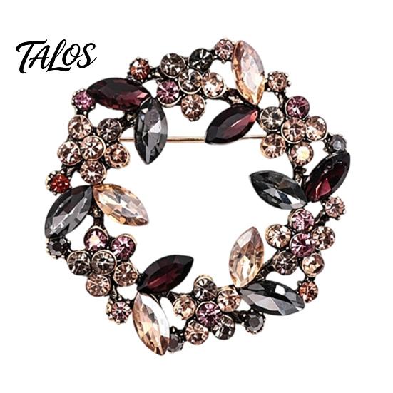 Women Brooch Pin Vintage Flower Pin, Floral Wreath Lapel with Colorful Rhinestones, Jewelry Accessory for Clothing Dress Coat Bags Scarves